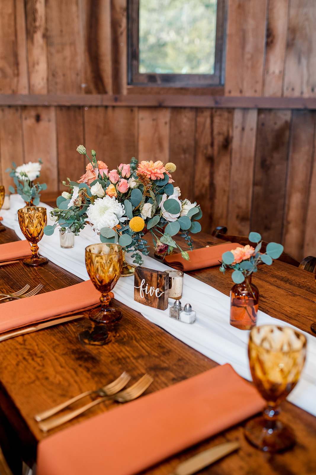 Fall table settings with amber and rust tones at cedarmont farm