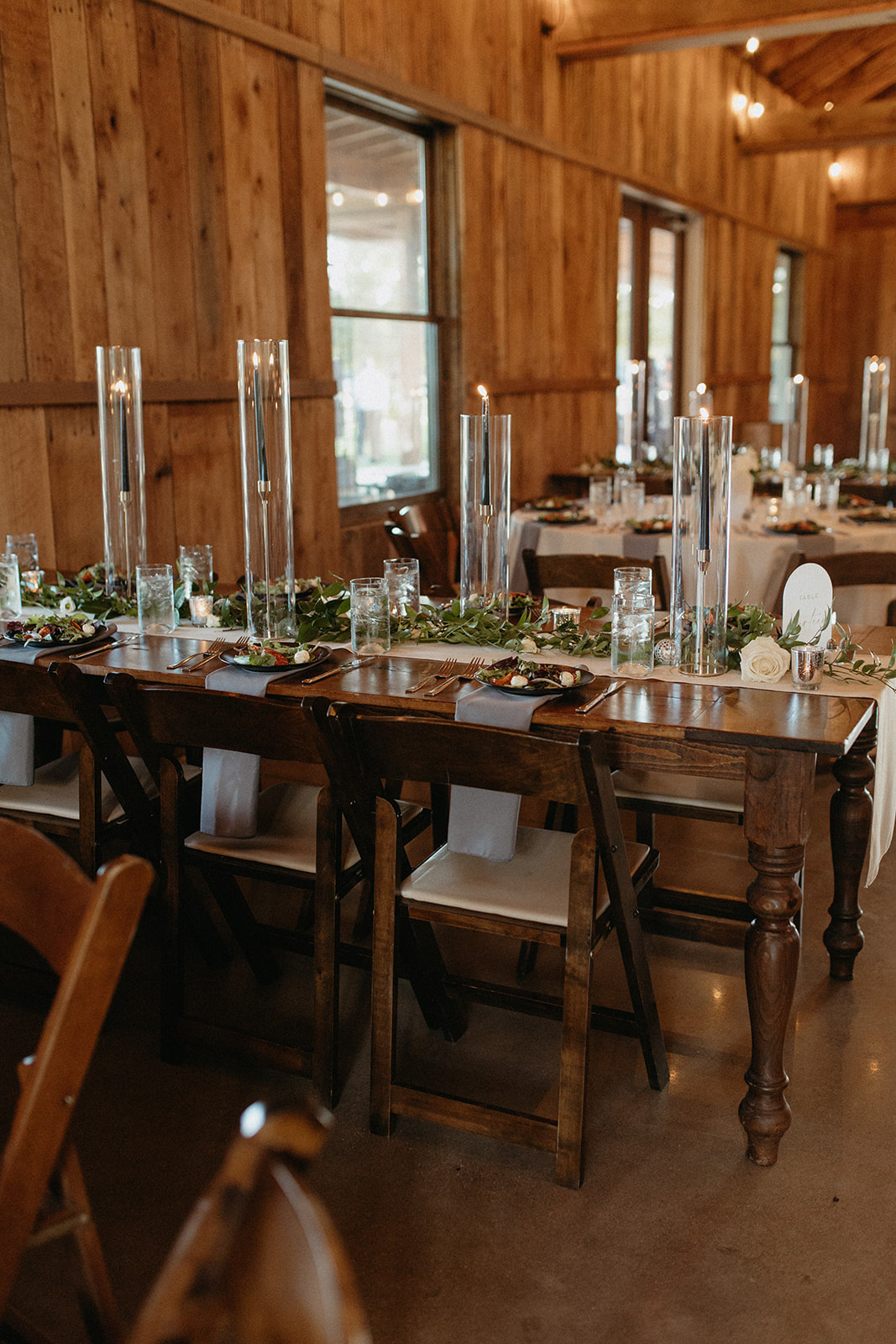 Farm Tables with Disco Balls and Taper Candles